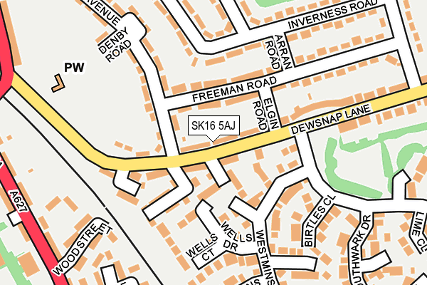 SK16 5AJ map - OS OpenMap – Local (Ordnance Survey)