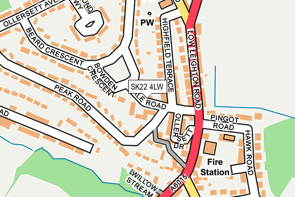 SK22 4LW map - OS OpenMap – Local (Ordnance Survey)