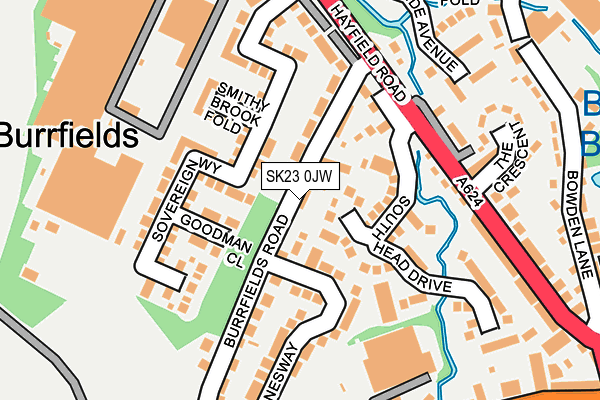 SK23 0JW map - OS OpenMap – Local (Ordnance Survey)