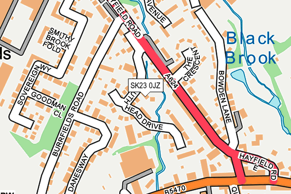 SK23 0JZ map - OS OpenMap – Local (Ordnance Survey)