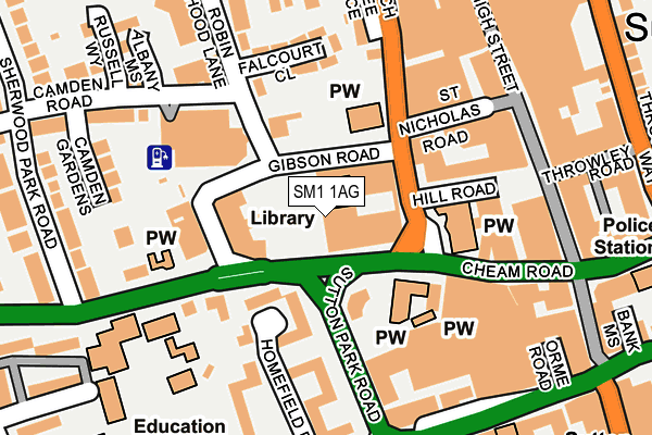 SM1 1AG map - OS OpenMap – Local (Ordnance Survey)