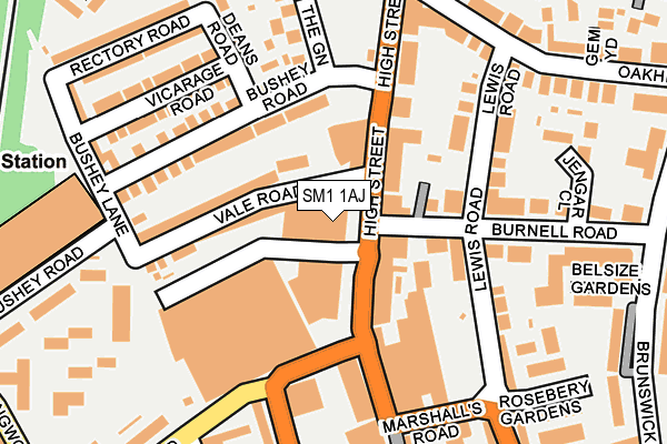 SM1 1AJ map - OS OpenMap – Local (Ordnance Survey)