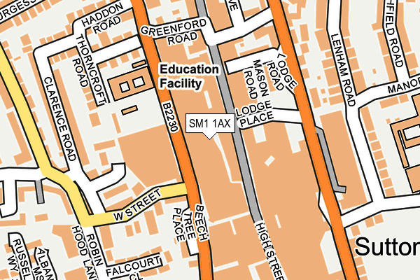 SM1 1AX map - OS OpenMap – Local (Ordnance Survey)