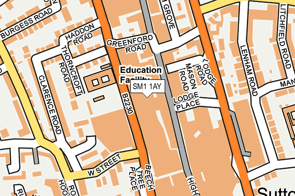 SM1 1AY map - OS OpenMap – Local (Ordnance Survey)