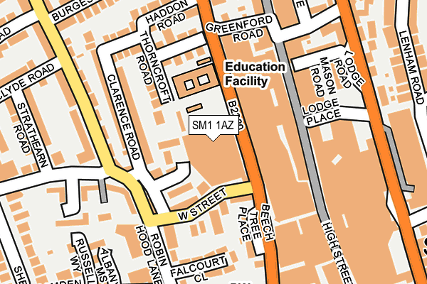 SM1 1AZ map - OS OpenMap – Local (Ordnance Survey)