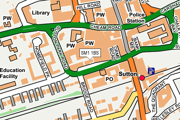 SM1 1BS map - OS OpenMap – Local (Ordnance Survey)