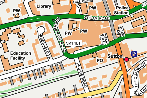 SM1 1BT map - OS OpenMap – Local (Ordnance Survey)