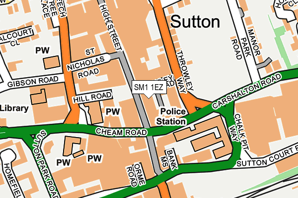 SM1 1EZ map - OS OpenMap – Local (Ordnance Survey)