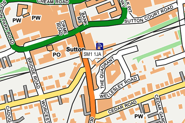 SM1 1JA map - OS OpenMap – Local (Ordnance Survey)