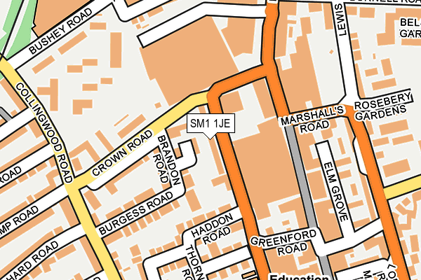 SM1 1JE map - OS OpenMap – Local (Ordnance Survey)