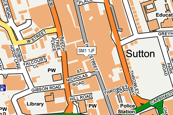 SM1 1JF map - OS OpenMap – Local (Ordnance Survey)