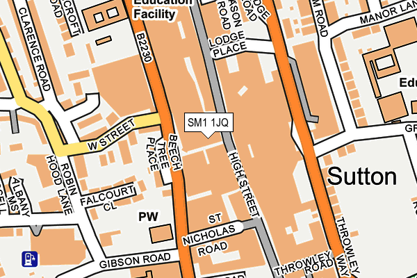 SM1 1JQ map - OS OpenMap – Local (Ordnance Survey)