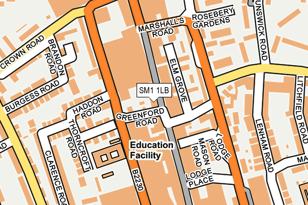 SM1 1LB map - OS OpenMap – Local (Ordnance Survey)