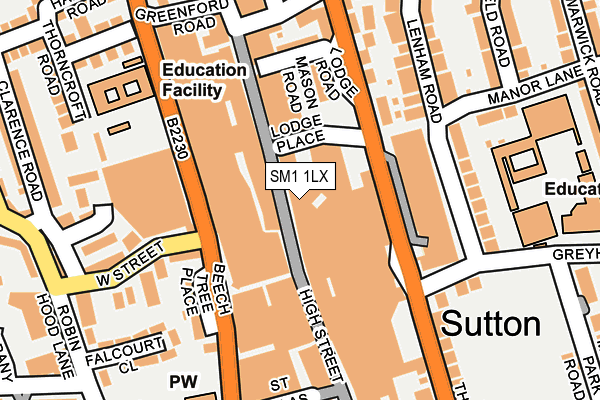 SM1 1LX map - OS OpenMap – Local (Ordnance Survey)