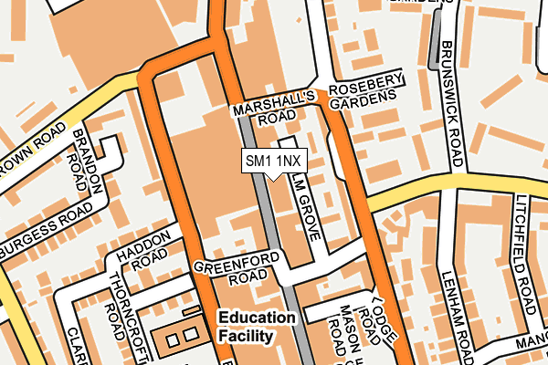 SM1 1NX map - OS OpenMap – Local (Ordnance Survey)