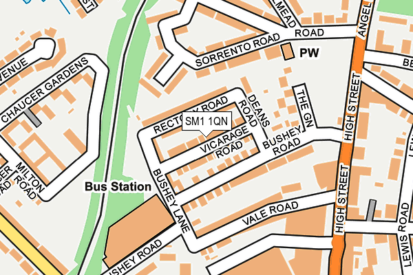 SM1 1QN map - OS OpenMap – Local (Ordnance Survey)