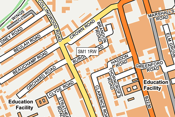 SM1 1RW map - OS OpenMap – Local (Ordnance Survey)