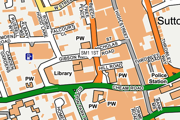 SM1 1ST map - OS OpenMap – Local (Ordnance Survey)