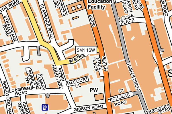 SM1 1SW map - OS OpenMap – Local (Ordnance Survey)