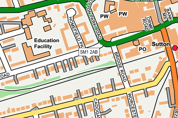 SM1 2AB map - OS OpenMap – Local (Ordnance Survey)