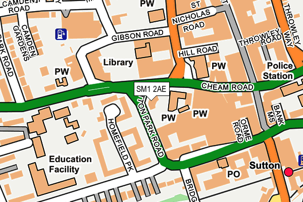 SM1 2AE map - OS OpenMap – Local (Ordnance Survey)