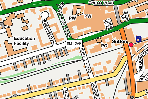 SM1 2AF map - OS OpenMap – Local (Ordnance Survey)