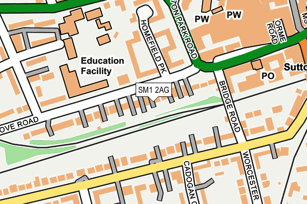 SM1 2AG map - OS OpenMap – Local (Ordnance Survey)