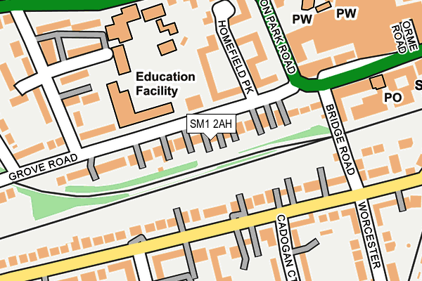 SM1 2AH map - OS OpenMap – Local (Ordnance Survey)