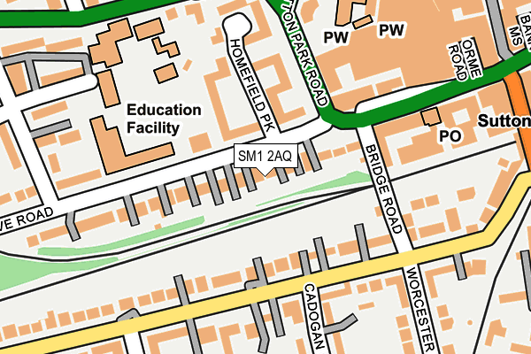 SM1 2AQ map - OS OpenMap – Local (Ordnance Survey)