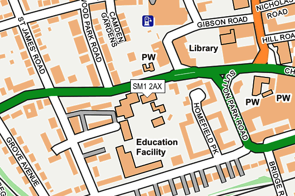 SM1 2AX map - OS OpenMap – Local (Ordnance Survey)