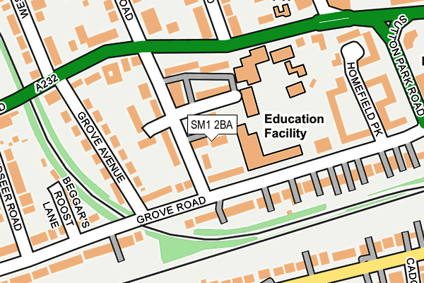 SM1 2BA map - OS OpenMap – Local (Ordnance Survey)