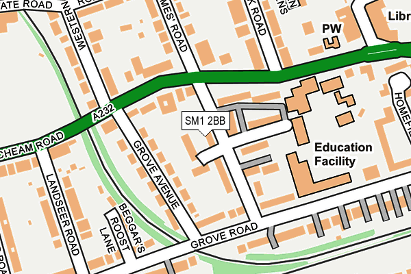 SM1 2BB map - OS OpenMap – Local (Ordnance Survey)