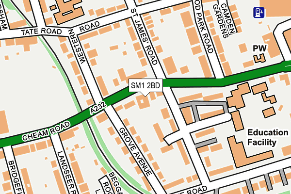 SM1 2BD map - OS OpenMap – Local (Ordnance Survey)