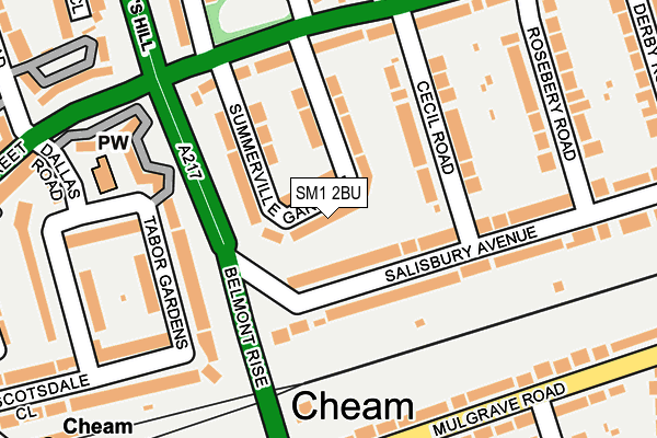 SM1 2BU map - OS OpenMap – Local (Ordnance Survey)