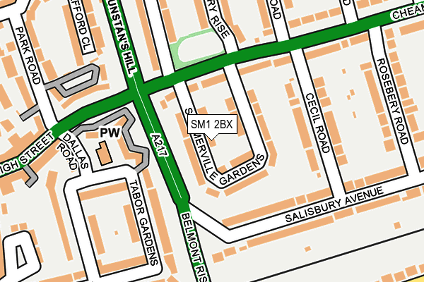 SM1 2BX map - OS OpenMap – Local (Ordnance Survey)