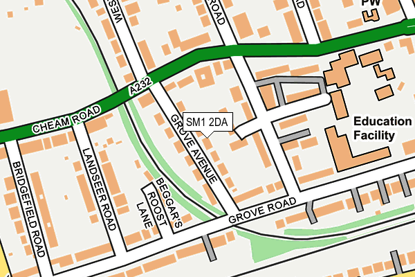 SM1 2DA map - OS OpenMap – Local (Ordnance Survey)