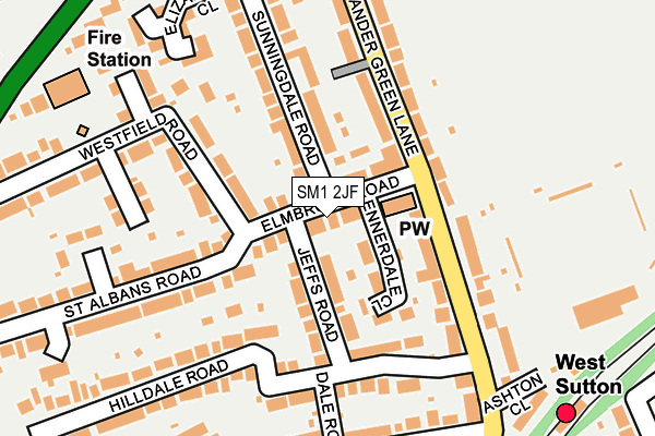 SM1 2JF map - OS OpenMap – Local (Ordnance Survey)