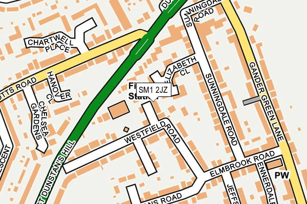 SM1 2JZ map - OS OpenMap – Local (Ordnance Survey)