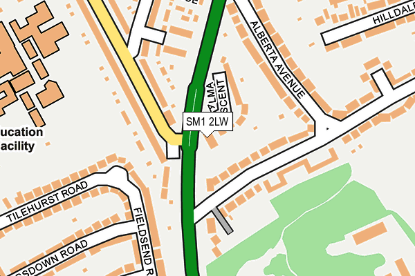 SM1 2LW map - OS OpenMap – Local (Ordnance Survey)