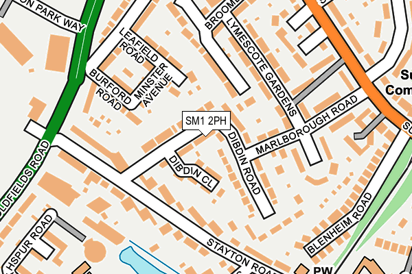 SM1 2PH map - OS OpenMap – Local (Ordnance Survey)