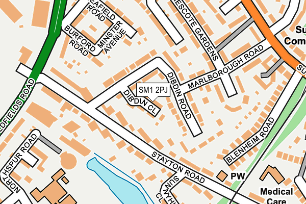 SM1 2PJ map - OS OpenMap – Local (Ordnance Survey)