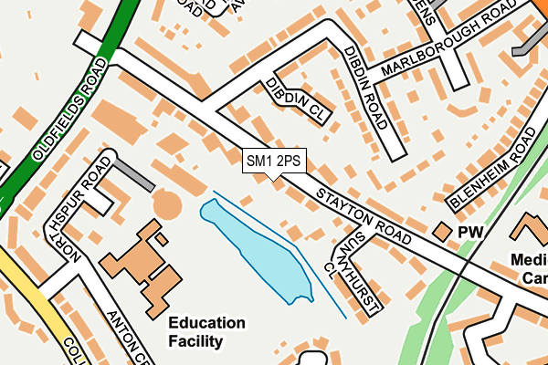 SM1 2PS map - OS OpenMap – Local (Ordnance Survey)