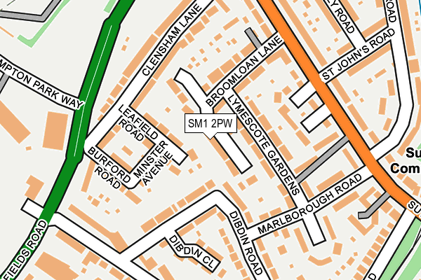 SM1 2PW map - OS OpenMap – Local (Ordnance Survey)