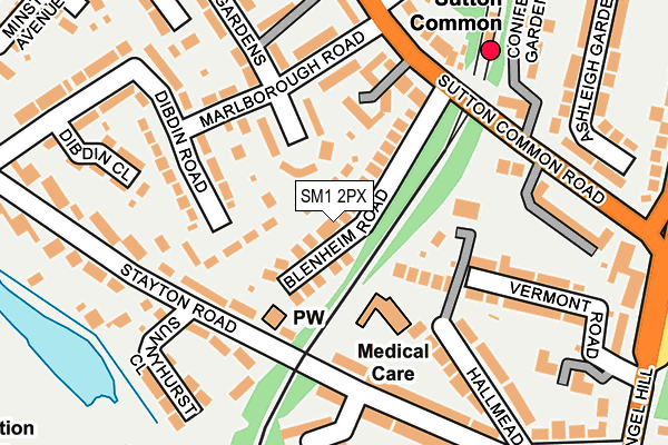 SM1 2PX map - OS OpenMap – Local (Ordnance Survey)