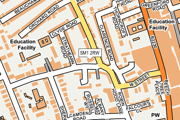 SM1 2RW map - OS OpenMap – Local (Ordnance Survey)