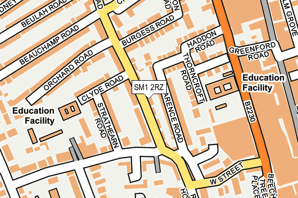 SM1 2RZ map - OS OpenMap – Local (Ordnance Survey)