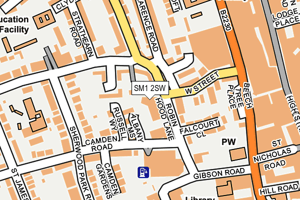 SM1 2SW map - OS OpenMap – Local (Ordnance Survey)