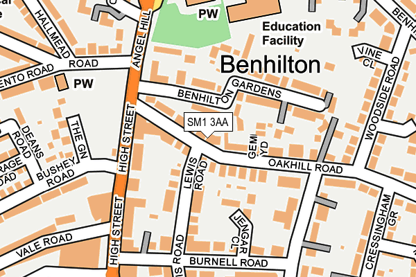 SM1 3AA map - OS OpenMap – Local (Ordnance Survey)