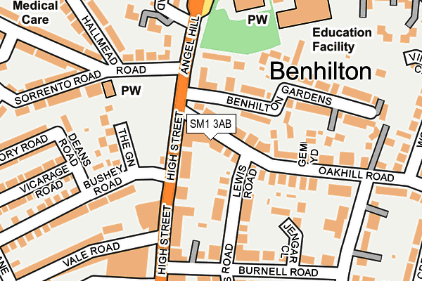 SM1 3AB map - OS OpenMap – Local (Ordnance Survey)