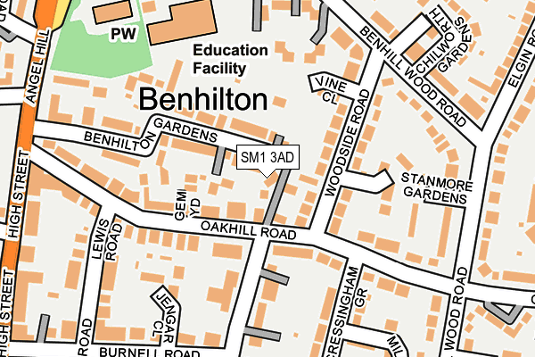 SM1 3AD map - OS OpenMap – Local (Ordnance Survey)